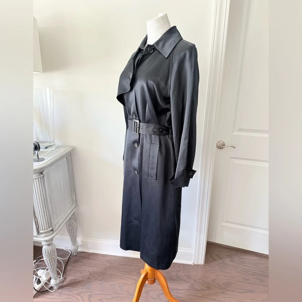 CELINE Silk Wool Blend Belted Trench Coat - Picture 5 of 16